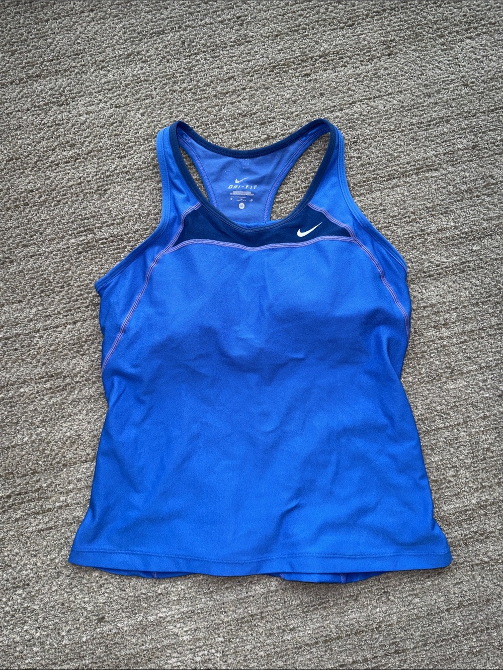 Nike Blue Racerback Athletic Tank with White Swoosh - Picture 1 of 5